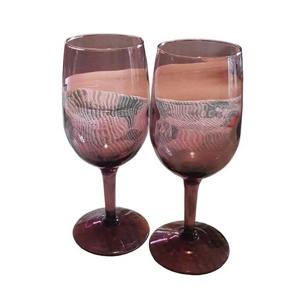 Vintage set of 2 Wine Glasses Gonlet smoked Glass Rose 80s - Picture 3 of 3